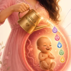 Mother pouring love and intention into baby
